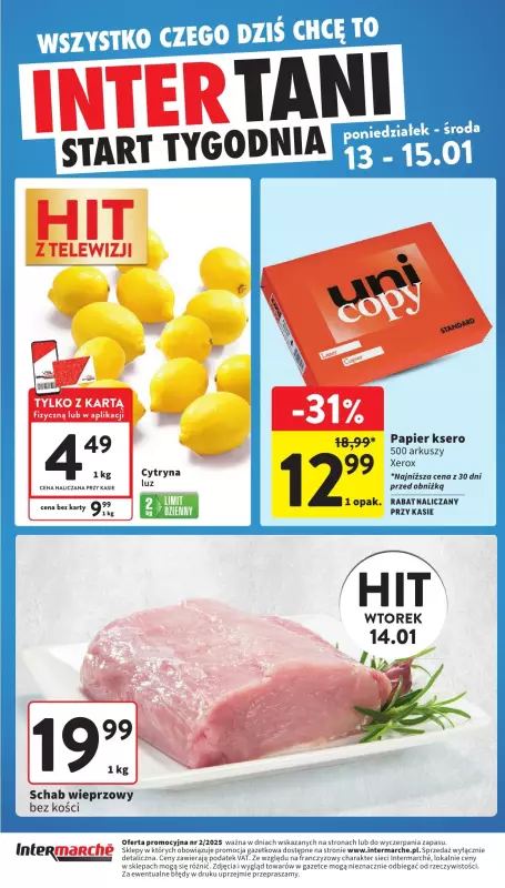 Intermarche - gazetka promocyjna Intertani start tygodnia od poniedziałku 13.01 do środy 15.01