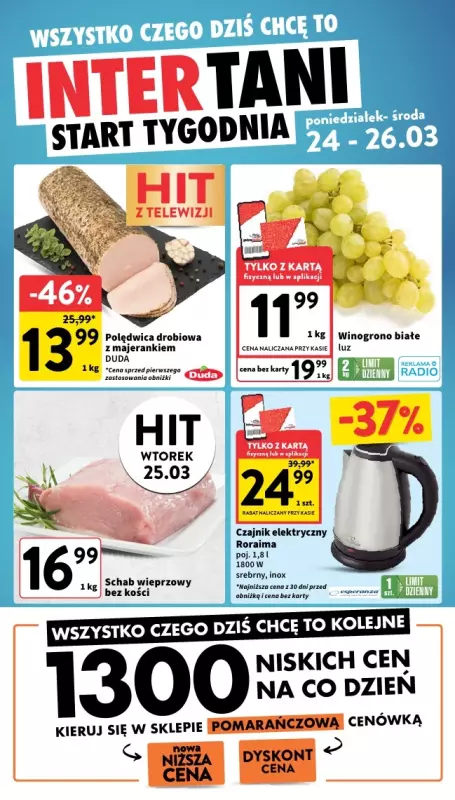 Intermarche - gazetka promocyjna Intertani start tygodnia od poniedziałku 24.03 do środy 26.03