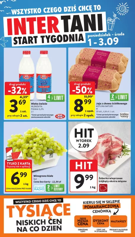 Intermarche - gazetka promocyjna Intertani start tygodnia od niedzieli 31.08 do środy 03.09