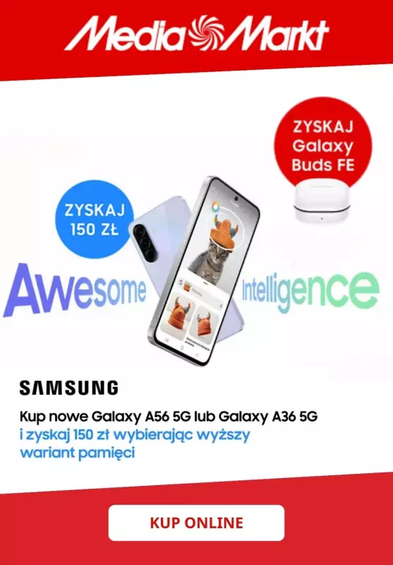 Media Markt - gazetka promocyjna Odbierz 150 zł przy zakupie Samsung Galaxy A56 i A36! od poniedziałku 24.03 do niedzieli 06.04