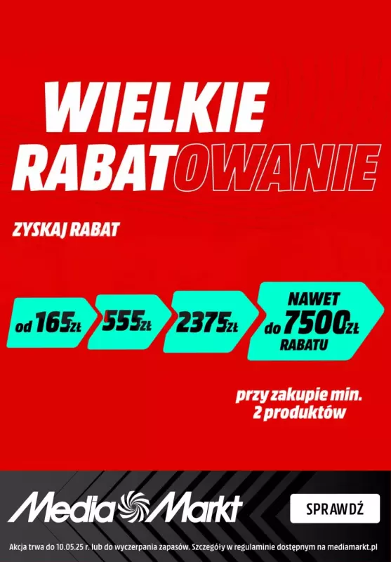 Media Markt - gazetka promocyjna Wielkie rabatowanie! Nawet do 7500 zł zniżki! od czwartku 08.05 do soboty 10.05