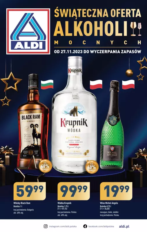 Aldi - gazetka promocyjna Świąteczna oferta alkoholi mocnych od poniedziałku 27.11 do soboty 16.12