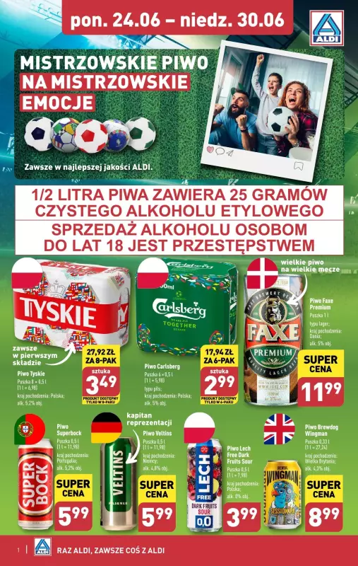 Aldi - gazetka promocyjna Mistrzowskie piwo na mistrzowskie emocje! od poniedziałku 24.06 do niedzieli 30.06