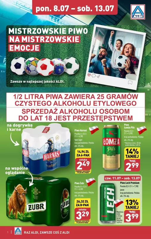 Aldi - gazetka promocyjna Mistrzowskie piwo na mistrzowskie emocje! od poniedziałku 08.07 do soboty 13.07