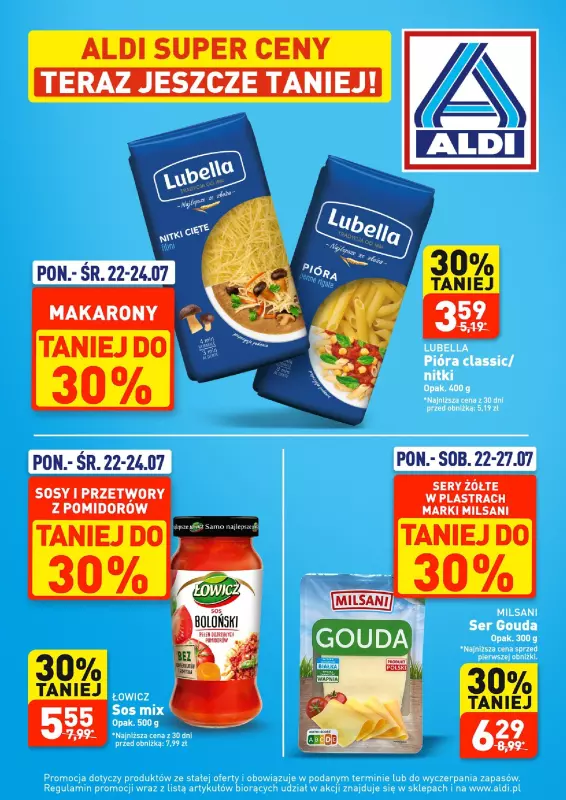 Aldi - gazetka promocyjna Aldi super ceny, teraz jeszcze taniej! od poniedziałku 22.07 do soboty 27.07