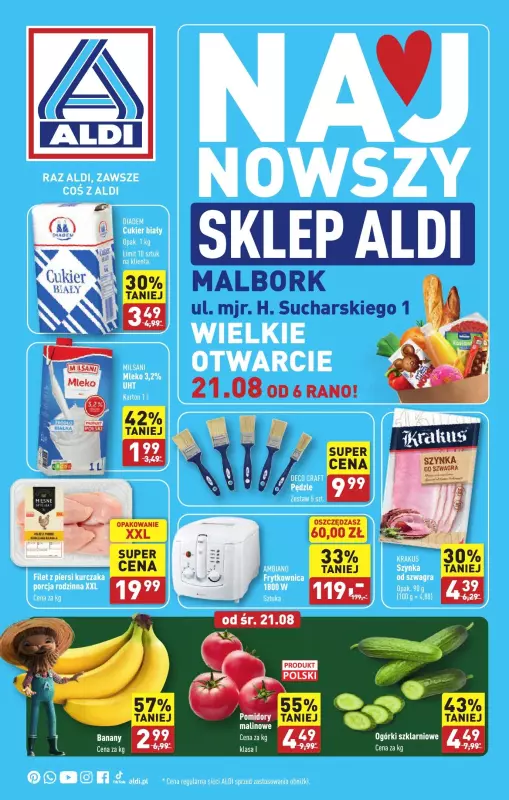 Aldi - gazetka promocyjna Malbork: WIELKIE OTWARCIE już w środę : 21.08! od środy 21.08 do niedzieli 25.08