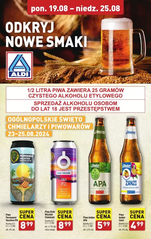 Aldi - gazetka promocyjna Odkryj nowe smaki piw! od poniedziałku 19.08 do niedzieli 25.08