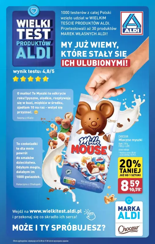 Aldi - gazetka promocyjna Wielki test produktów Aldi! od poniedziałku 26.08 do soboty 31.08