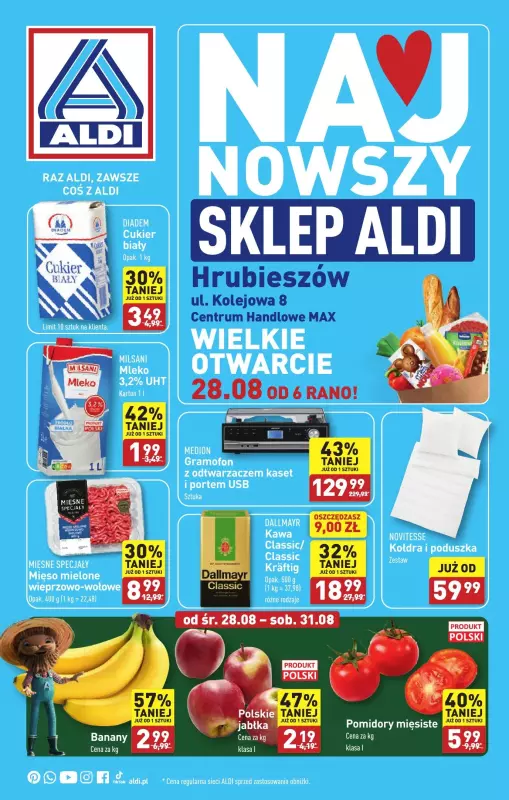 Aldi - gazetka promocyjna Hrubieszów: WIELKIE OTWARCIE już w środę : 28.08! od środy 28.08 do soboty 31.08