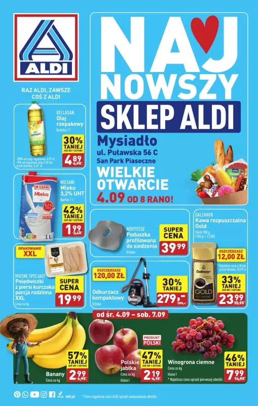 Aldi - gazetka promocyjna Mysiadło: WIELKIE OTWARCIE już w środę : 04.09! od środy 04.09 do soboty 07.09