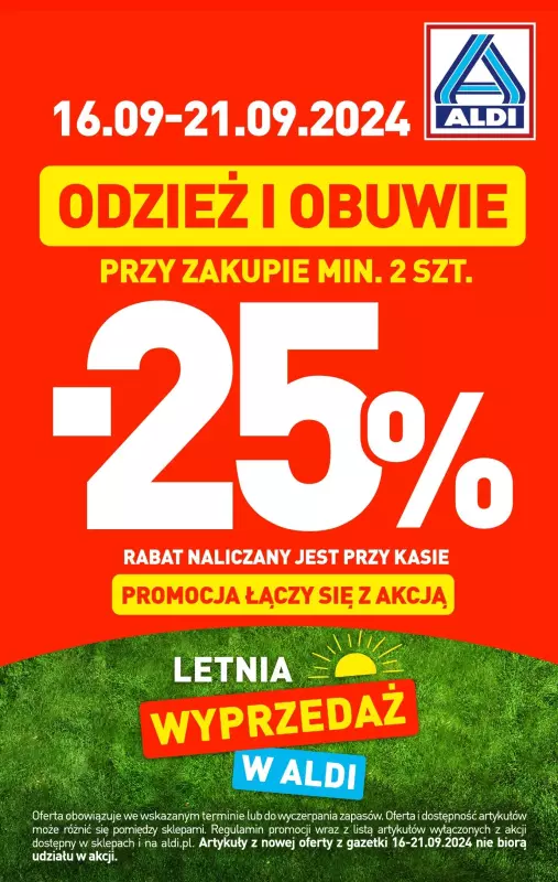 Aldi - gazetka promocyjna Letnia wyprzedaż w Aldi! od poniedziałku 16.09 do soboty 21.09