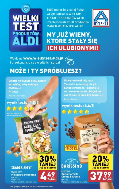 Aldi - gazetka promocyjna Wielki test produktów Aldi od niedzieli 29.09 do soboty 05.10