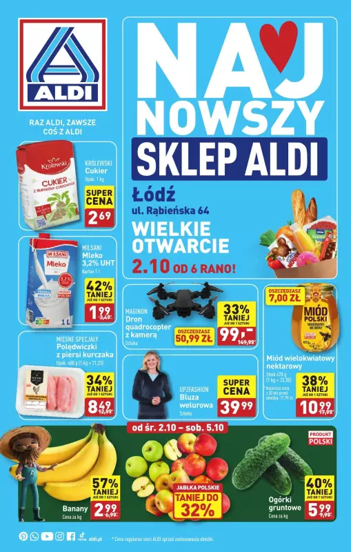 Aldi - gazetka promocyjna Łódź : WIELKIE OTWARCIE już w środę : 02.10! od środy 02.10 do soboty 05.10