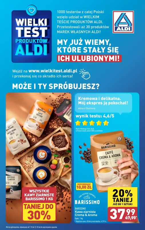 Aldi - gazetka promocyjna Wielki test produktów Aldi od poniedziałku 07.10 do soboty 12.10