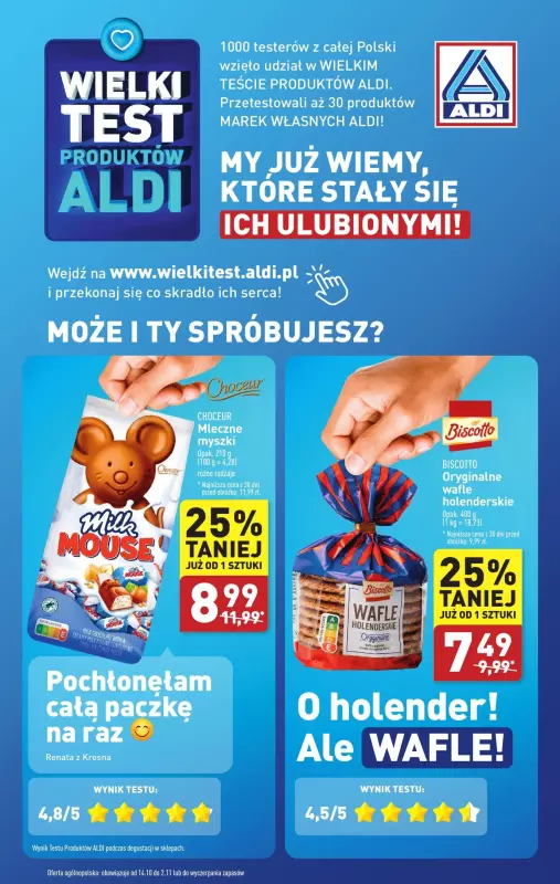 Aldi - gazetka promocyjna Wielki test produktów Aldi od poniedziałku 14.10 do soboty 02.11