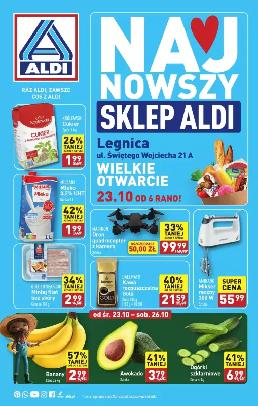 Aldi - gazetka promocyjna Legnica: WIELKIE OTWARCIE już w środę: 23.10! od środy 23.10 do soboty 26.10