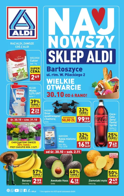 Aldi - gazetka promocyjna Bartoszyce: WIELKIE OTWARCIE już w środę : 30.10!  