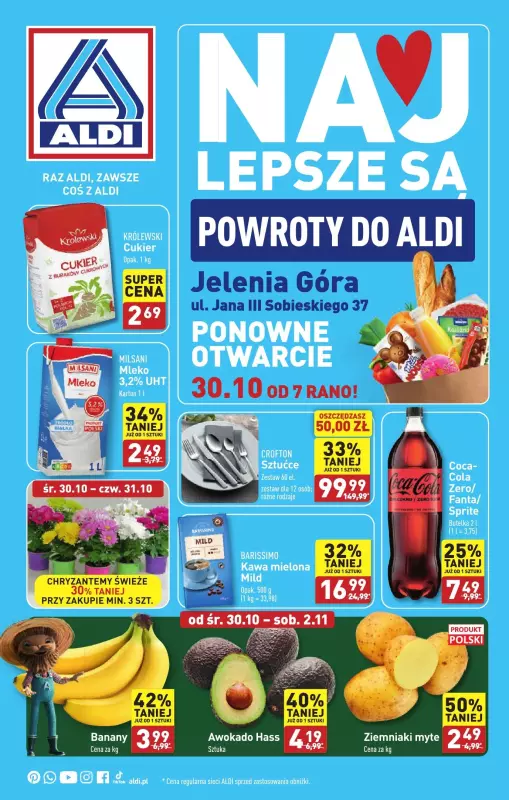 Aldi - gazetka promocyjna Jelenia Góra: WIELKIE OTWARCIE już w środę: 30.10! od środy 30.10 do soboty 02.11