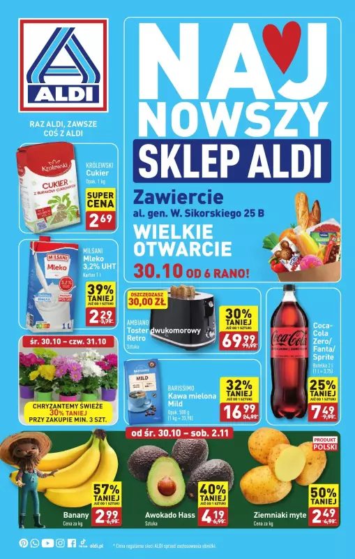 Aldi - gazetka promocyjna Zawiercie: WIELKIE OTWARCIE już w środę: 30.10! od środy 30.10 do soboty 02.11