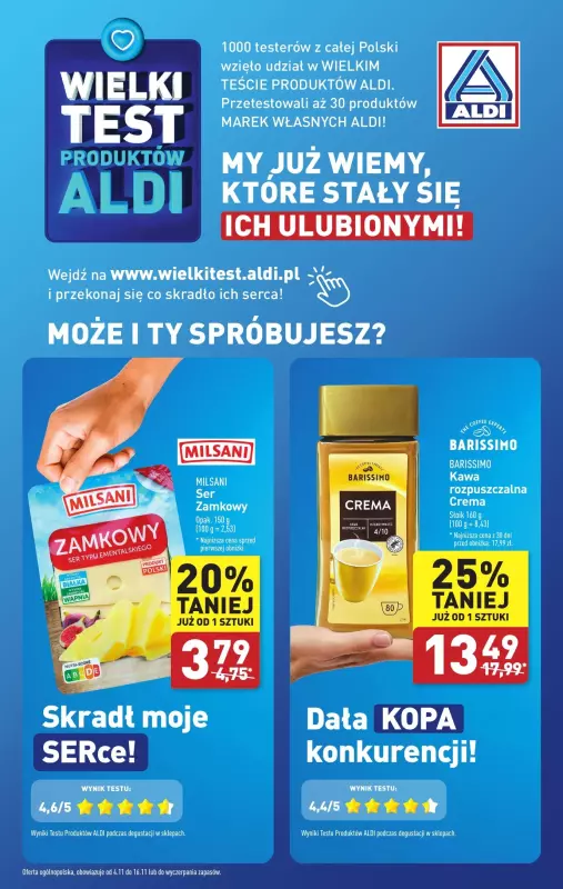 Aldi - gazetka promocyjna Wielki test produktów Aldi od poniedziałku 04.11 do soboty 09.11