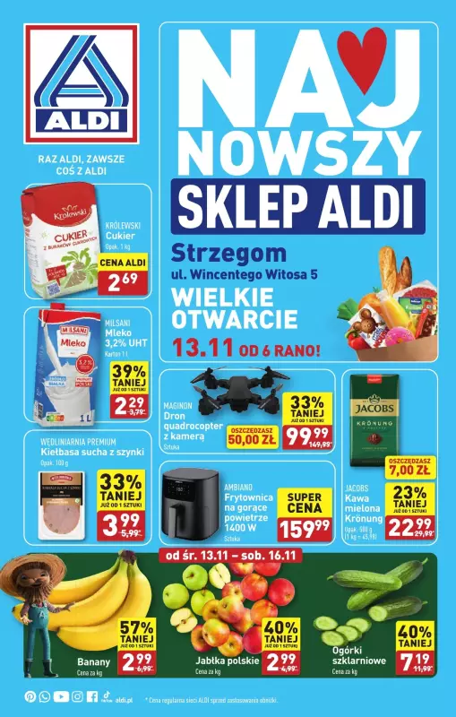 Aldi - gazetka promocyjna Strzegom : WIELKIE OTWARCIE już w środę : 13.11! od środy 13.11 do soboty 16.11