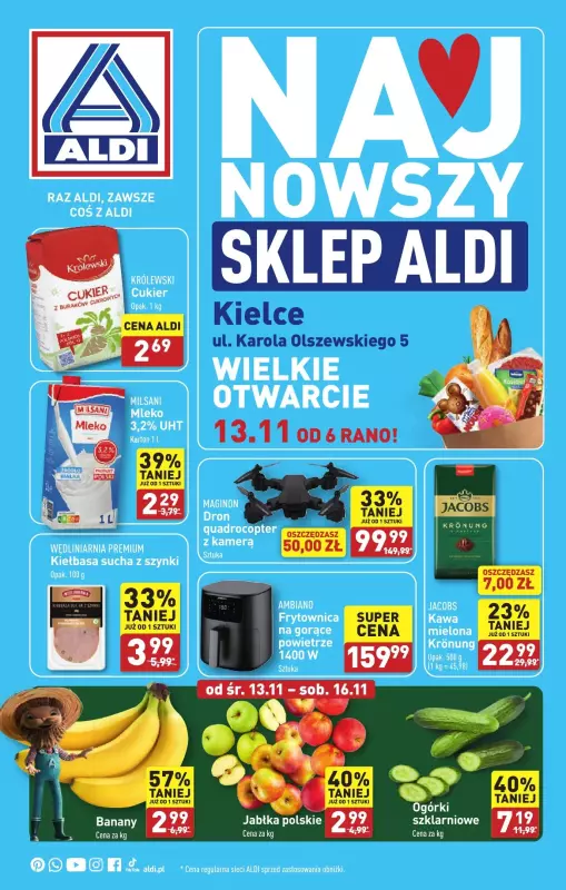 Aldi - gazetka promocyjna Kielce: WIELKIE OTWARCIE już w środę : 13.11! od środy 13.11 do soboty 16.11