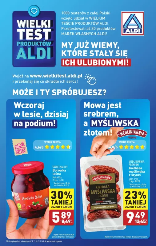 Aldi - gazetka promocyjna Wielki test produktów Aldi! od poniedziałku 18.11 do soboty 23.11