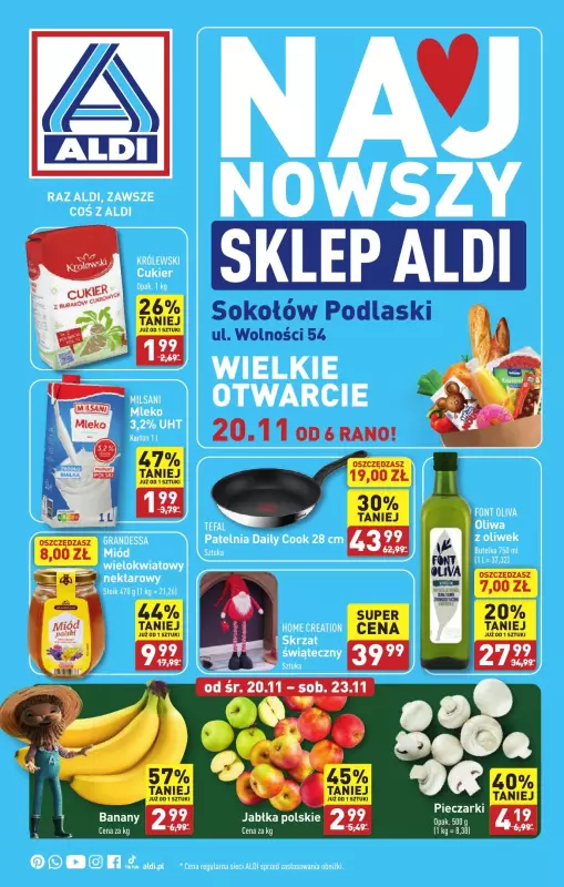 Aldi - gazetka promocyjna Sokołów Podlaski: WIELKIE OTWARCIE już w środę: 20.11! od środy 20.11 do soboty 23.11