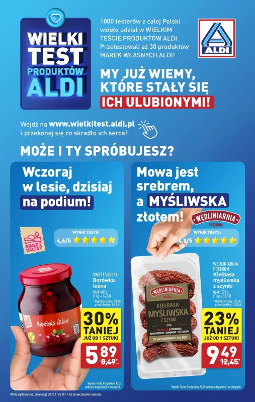 Aldi - gazetka promocyjna Wielki test produktów Aldi! od poniedziałku 25.11 do soboty 30.11