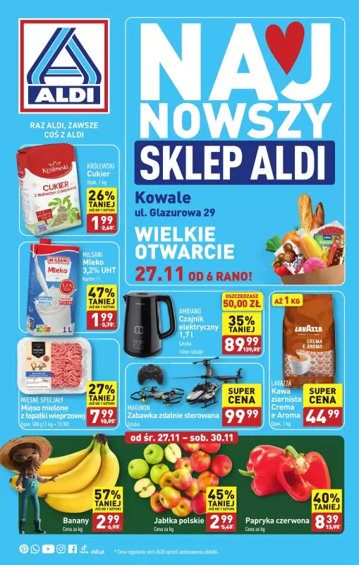 Aldi - gazetka promocyjna KOWALE: WIELKIE OTWARCIE już w środę : 27.11! od środy 27.11 do soboty 30.11