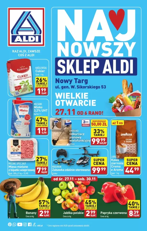 Aldi - gazetka promocyjna NOWY TARG: WIELKIE OTWARCIE już w środę : 27.11! od środy 27.11 do soboty 30.11