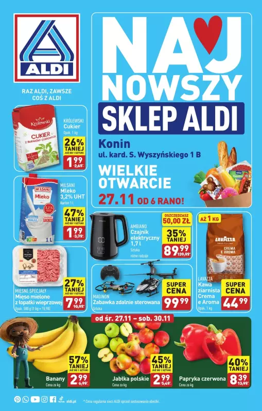 Aldi - gazetka promocyjna KONIN: WIELKIE OTWARCIE już w środę : 27.11! od środy 27.11 do soboty 30.11