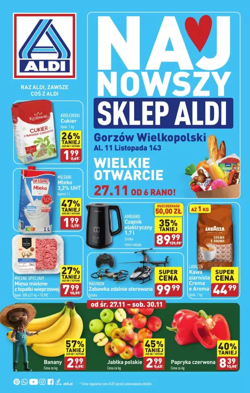 Aldi - gazetka promocyjna GORZÓW WIELKOPOLSKI: WIELKIE OTWARCIE już w środę : 27.11! od środy 27.11 do soboty 30.11