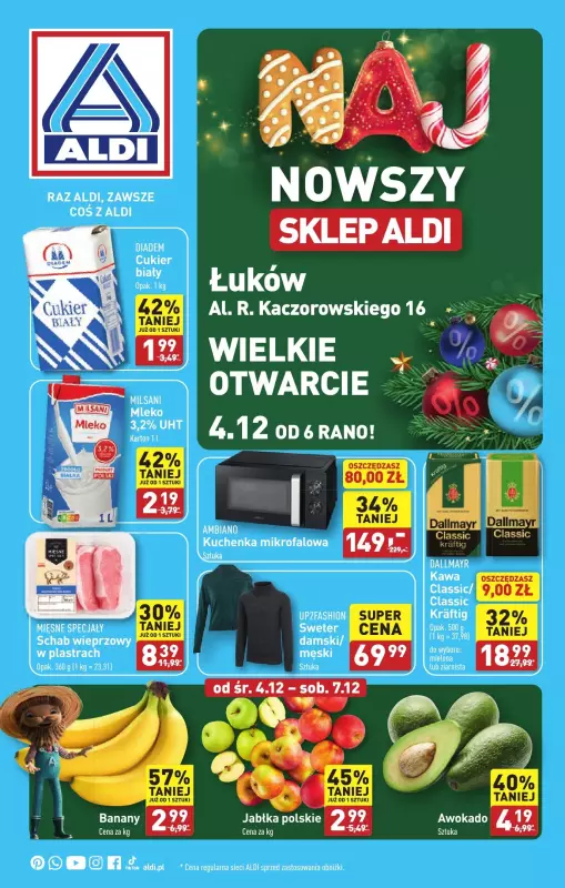 Aldi - gazetka promocyjna ŁUKÓW : WIELKIE OTWARCIE już w środę : 04.12! od środy 04.12 do soboty 07.12