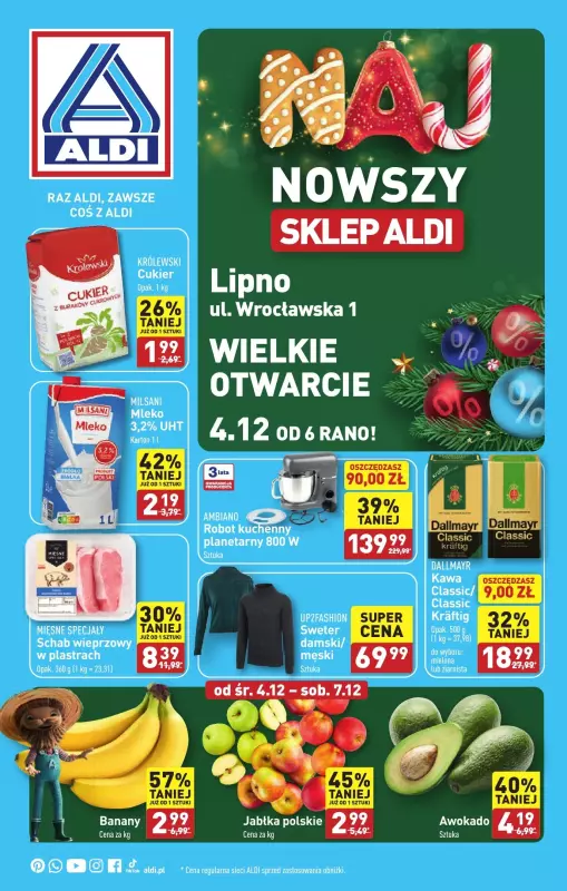 Aldi - gazetka promocyjna LIPNO : WIELKIE OTWARCIE już w środę : 04.12! od środy 04.12 do soboty 07.12