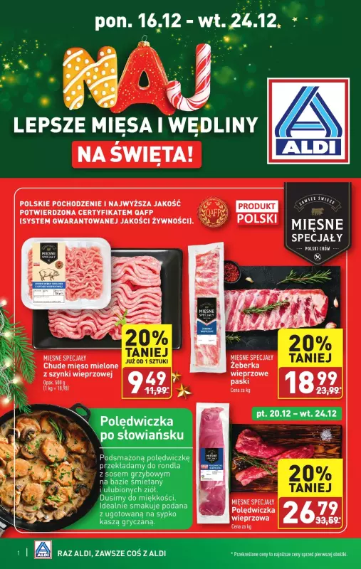 Aldi - gazetka promocyjna Najlepsze mięsa i wędliny na święta! od poniedziałku 16.12 do wtorku 24.12