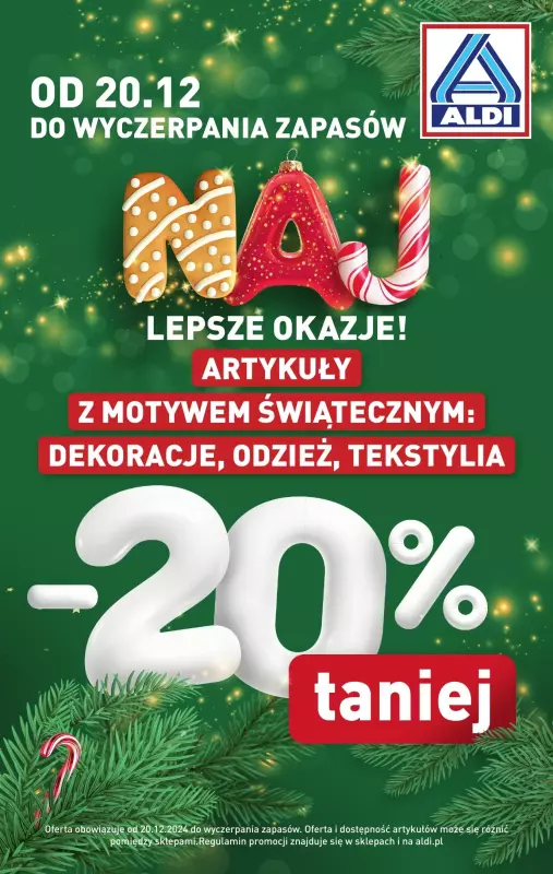 Aldi - gazetka promocyjna Dekoracje świąteczne 20% taniej! od piątku 20.12 do wtorku 24.12