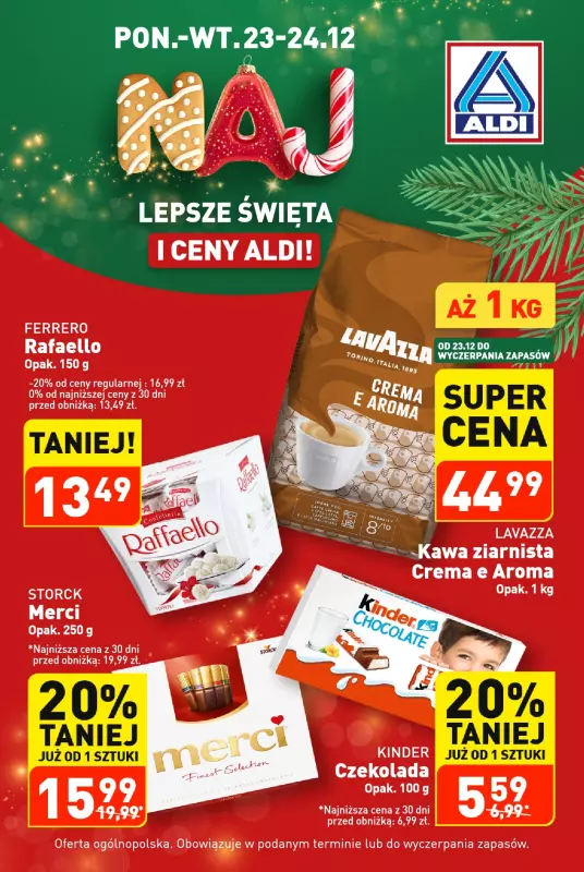 Aldi - gazetka promocyjna Najlepsze święta i ceny Aldi! od poniedziałku 23.12 do wtorku 24.12