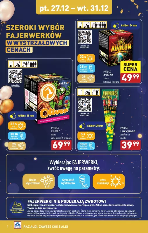 Aldi - gazetka promocyjna Fajerwerki w wystrzałowych cenach! od piątku 27.12 do wtorku 31.12 - strona 2