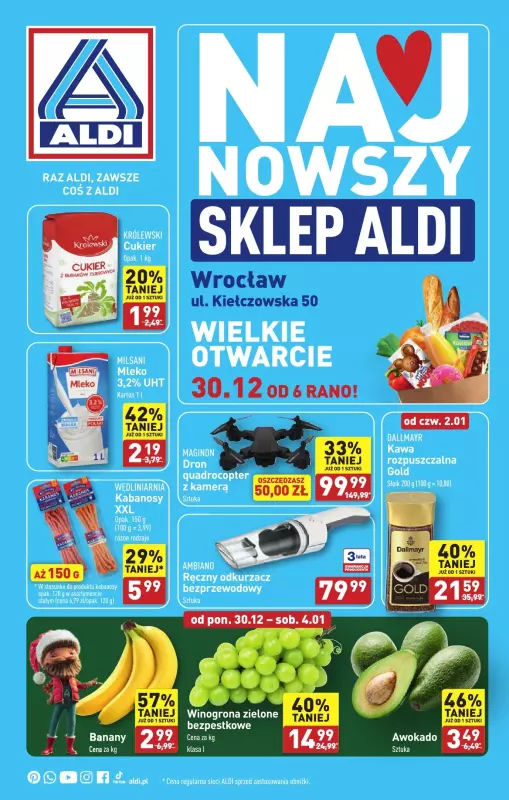 Aldi - gazetka promocyjna WROCŁAW : WIELKIE OTWARCIE już w piątek : 20.12! od poniedziałku 30.12 do soboty 04.01