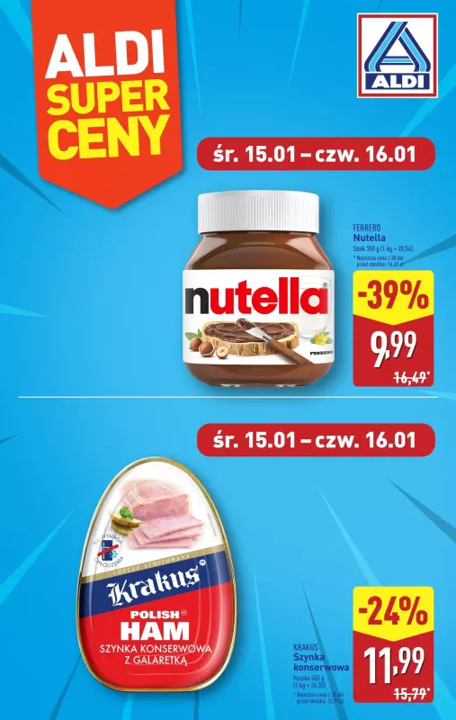 Aldi - gazetka promocyjna Super ceny w Aldi! od środy 15.01 do czwartku 16.01