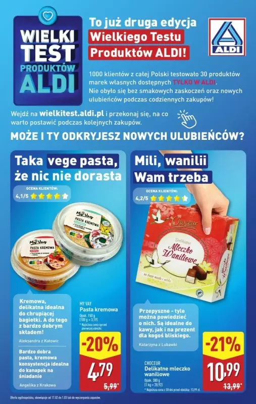 Aldi - gazetka promocyjna Wielki test produktów Aldi! od poniedziałku 24.02 do soboty 01.03