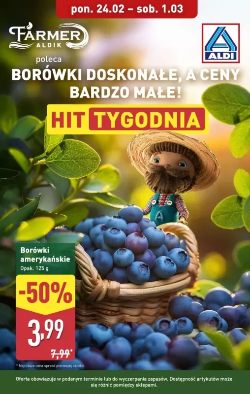 Aldi - gazetka promocyjna Borówki amerykańskie w super cenie! od poniedziałku 24.02 do soboty 01.03