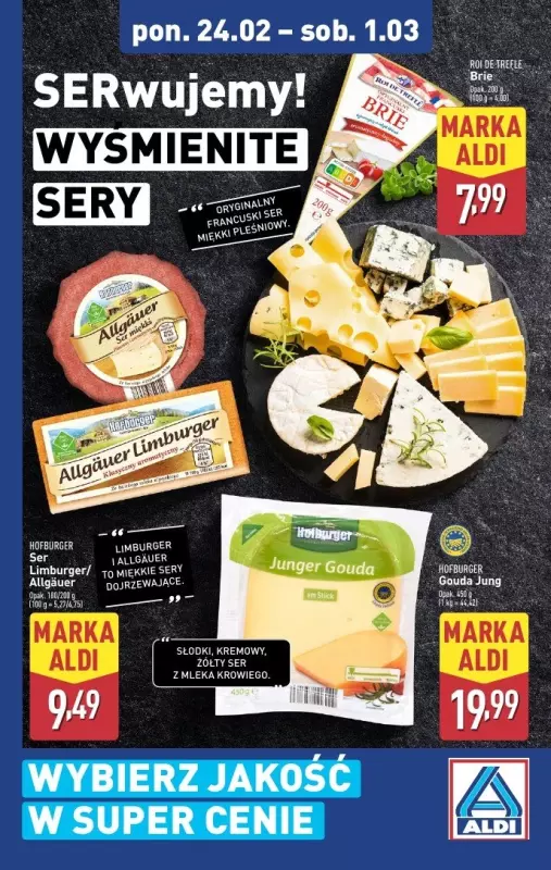 Aldi - gazetka promocyjna Wyśmienite sery w Aldi! od poniedziałku 24.02 do soboty 01.03