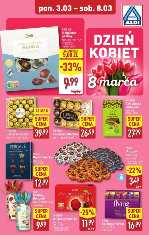 Aldi - gazetka promocyjna Praliny - Dzień Kobiet w Aldi! od poniedziałku 03.03 do soboty 08.03