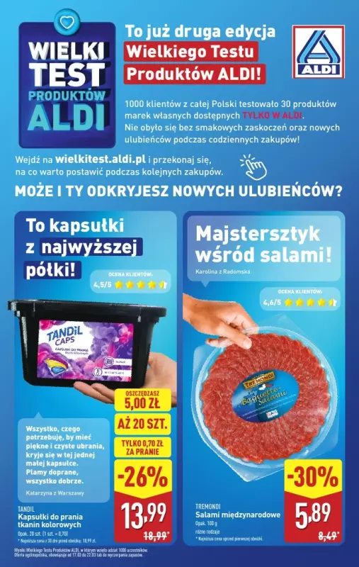 Aldi - gazetka promocyjna Wielki test produktów Aldi! od poniedziałku 17.03 do soboty 22.03