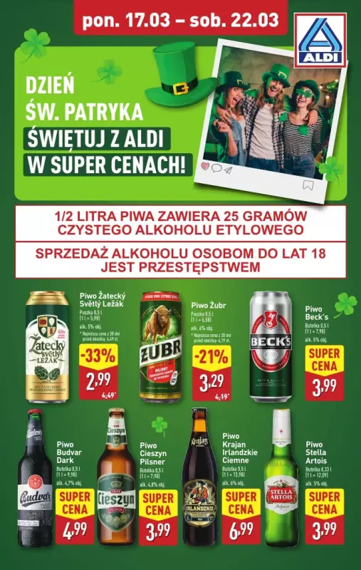 Aldi - gazetka promocyjna Piwa w super cenach! od poniedziałku 17.03 do soboty 22.03