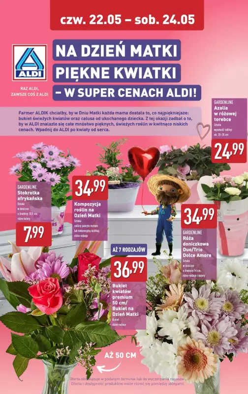 Aldi - gazetka promocyjna Na Dzień Matki piękne kwiatki! od czwartku 22.05 do soboty 24.05