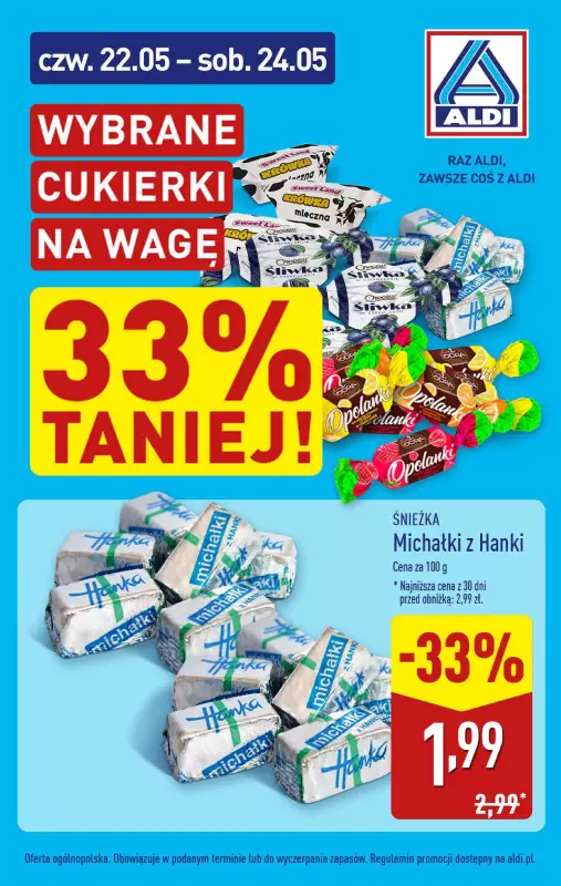 Aldi - gazetka promocyjna Wybrane cukierki na wagę 33% taniej!  