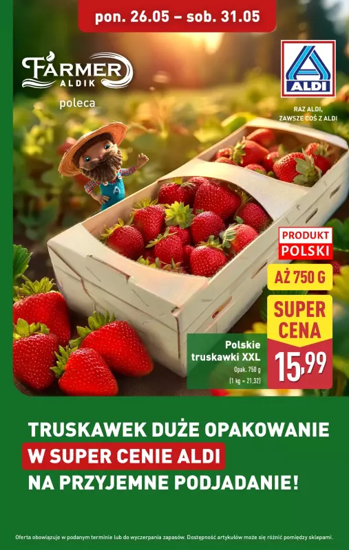 Aldi - gazetka promocyjna Polskie truskawki XXL w super cenie! od poniedziałku 26.05 do soboty 31.05